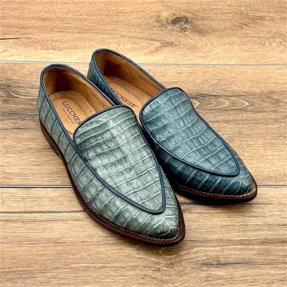 Lucchese Karmen Women Size 7.5 Caiman Leather Loafers Blue Exotic Slip On Shoes